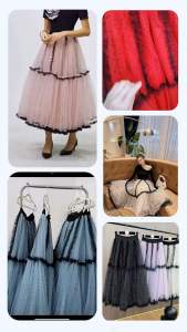 KIMKIM พร้อมส่งในไทย กระโปรงยาวผ้ามุ้งเกาหลีจุดกำมะหยี่    มีซับ   เรียบเก๋ๆ   แบบเรียบหรู เอวสม็อก​ยางยืด 26-38 นิ้วสะโพก46นิ้ว++  ยาว36นิ้ว​​ สวยอลังการ ใส่แล้วไม่ซ้ำ