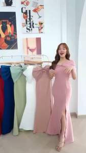 ชุดเดรส ชุดออกงาน ชุดราตรี F301 เดรสยาวเกาะอก แต่งโบว์ใหญ่