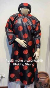 Áo mừng thọcúng lễ nhà thờlễ hội-gấm đen ấn thọ đỏ rồng ẩn