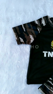 Setelan anak laki-laki hitam kombinasi loreng TNI usia 1-8 tahun kaos reglan doreng oneset anak cowok