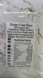 Gluten Free Flour All Purpose 无麸质面粉 Tepung Bebas Gluten 1 to 1 for Cakes Bread Baking Noodles Pasta Pies Pizza Dough Cookie mix Waffle Pancake Gluten Free Snacks 400gm