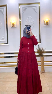 Dress Yuanita - Rajut Mix Plisket Import China Ld 110 Pb 135