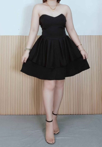 Tube Dress Strapless Flared Ruffled Skirt Casual Dress