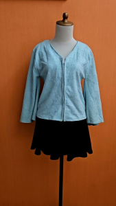 atasan wanita tekstur biru muda pastel M L lengan batwing vneck cute blouse