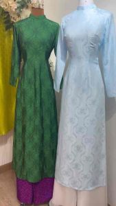 ÁO DÀI NỮ LỤA T.Ơ T.Ằ.M XÁ HỶ DƠI XANH BIỂN FROM TRUYỀN THỐNG VÀ CỔ ĐÍNH ĐÁ PHA LÊ MẶC ĐI TIỆC  CƯỚI HỎI  LỄ CHÙA