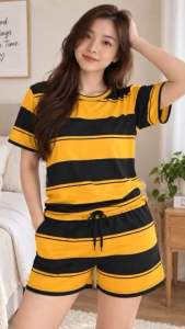 Stripes terno short shirt ladies fashion clothes streetwear (fit small-XL) womenwear comfy set outfit printed