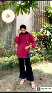 Flare Pants Highwaist Celana Kulot Cutbray wanita Bahan Scuba