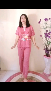 Setelan baju tidur piyama CP lengan pendek celana panjang wanita jumbo XXL