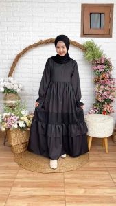 (1 tahun s.d Dewasa) GS 498 Baju Muslim Gamis Hitam Anak Remaja Dewasa Cutetrik Arisa Polos Katun Toyobo Black Dress / Mondok Pesantren / Umroh