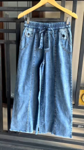 Celana Jeans Kulot Rawis Snow Variasi Kancing di Saku Kulot Mode List Tulang Ukuran Standar