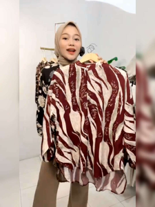 KEMEJA WANITA RAYON MOTIF TERBARU LENGAN BALON CASUAL BLOUSE RAYON MOTIF OVERSIZE
