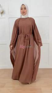 Salwa abaya 2in1 dan 2 lapis inner dan furing full sleting depan bahan adem nyaman friendly pesta