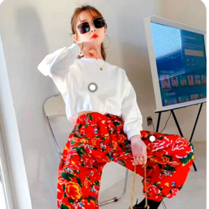 Setelan Anak Perempuan Joger & Flower Crop Premium 5-10Tahun | Stelan Celana Impor Anak Perempuan