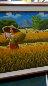 Golden Rice Harvest Oil Painting with Frame Handmade by a Local Artist 24 in x 30 in