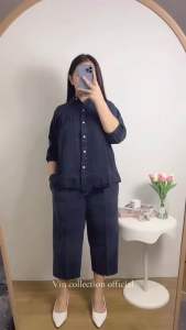 4390 SETELAN 7/8 KEMEJA JEANS REMPEL LD120 WANITA|ONE SET SANTAI|SET 7PER8