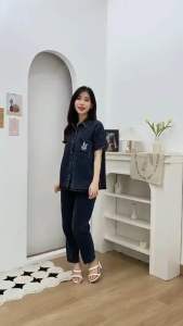 5621 COD SETELAN CP KEMEJA JEANS BORDIR KELINCI PREMIUM WANITA
