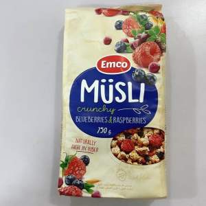 EMCO Crunchy Muesli Blueberries & Raspberries 750g - High Fibre Breakfast Cereal
