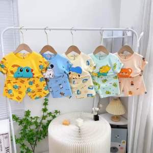 Bộ thun cộc tay in áo phối tay - quần siu dễ thương cho bé trai và gái