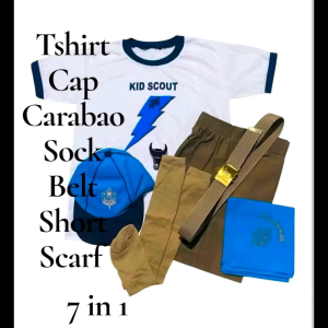 7-in-1 Kids Scout Uniform Set with Tshirt Cap Carabao Sock Belt Short Scarf Complete Accessories Blue