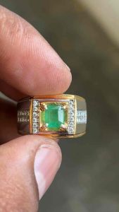 Cincin Batu Zamrud Colombia Natural Zambian Emerald Jamrud Ring ukuran Kecil Dim 6x5.2x3.5