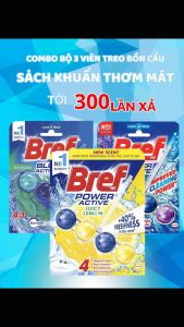Viên treo bồn cầu Bref Power Active Lemon Đánh bay mọi mãng bám Khử mùi hiệu quả Hương Xanh Cam chanh Lavender vỉ 4 viên 50g