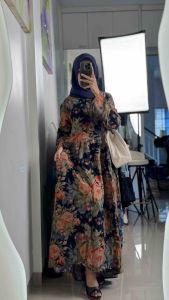 LC1694 Oversized Dress Tipis Floral Fashion Retro Terbaru