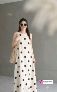 [BANGKOK DRESS] Premium Polka Dot Sleeveless Maxi Dress Loose Linen A-Line Long Dress For Women Casual Summer Outfit