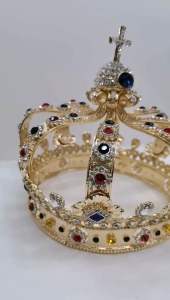 Crown for santo nino European Medieval Retro Pope Crown Golden Alloy Glass Cross High-End H Crown