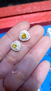Silver 925 heart yellow stone stud earrings