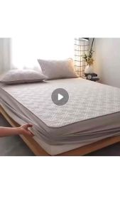 ผ้าปูที่นอนเสริมใย เป็นผ้าใหมเย็นนู้ มียางรัดรอบมูม ขนาด 6ฟุต