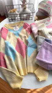 Midun.project - Balqis Crop Sweater Atasan Rajut Wanita Jumbo Motif Sido