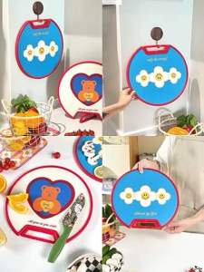 เขียง เขียงพลาสติกฟู้ดเกรด (ใช้หั่นอาการได้) สามารถวางตั้งได้ ใช้งานได้แบบ 2 ด้าน สไตล์เกาหลี เขียงกลมพลาสติก Wiggle