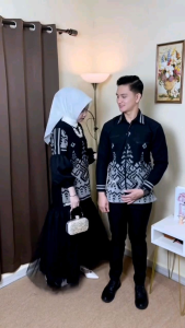 GAMIS Mewah Terbaru Rahayu Couple Tenun Mix Tulle Black Spring oleh Ahnaf Fashion