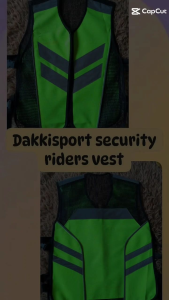 Dakkisport security riders vest with reflective strips and mesh panels for ventilation. velcro name