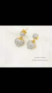 ต่างหูหัวใจเพชรสวิสหุ้มทองคำแท้หนาพิเศษเกรดพรีเมี่ยม