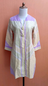 mini midi dress wanita kuning muda pastel ungu lilac TRENDY BATIK cewek M kerja kuliah vneck