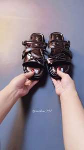 LANOES Sandal Slip On Flat Silang Terbaru Fashionable