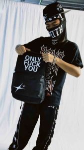 LXNTX Tas ransel pria backpack only Fvck you Black Free sticker