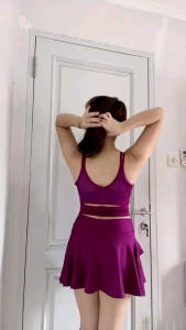 Setelan Rok rumbai bra tile silang untuk senam gym fitness zumba