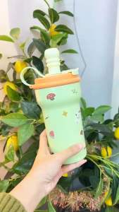 แก้วเก็บความเย็น แก้วเซรามิก เก็บความร้อน น่ารัก ความจุ 600ml. มีหลอดในตัว เก็บได้ทั้งร้อนและเย็น SUS316