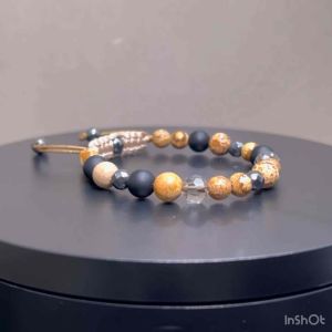 CW Manila - JEWELS Collection - Multi Size Adjustable Bracelet - Jasper Onyx with Faceted Zircon Spacers