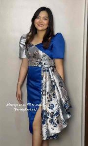 Filipiniana Brocade Dress Sidepleated - Midi