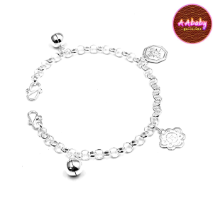 🌈AAbaby Galleries AA101 Original Baby Silver Anklet Bracelet 4 Treasures 四寶小孩脚链 (Rantai Kaki/Tangan/Gelang Bayi/Kanak)