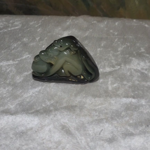 Type A Jadeite with Jade Skin light green Two Monkeys handheld decor display (with certificate)