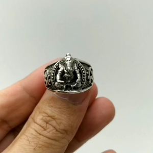 พระพิฆเนศวร เงินแท้ ปางประทานพร 2 กร ด้านข้างมีสัญลักษณ์โอม ทั้ง 2 ด้าน