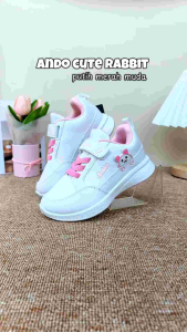 Sepatu Ando Cute Rabbit Velcro Perekat Putih Merah Muda White Pink