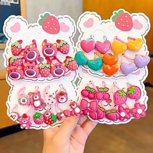 Set dây cột tóc cho bé gái 10 chi tiết hình gấu dâu hồng xinh xắn