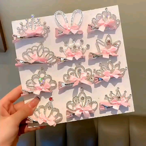 Kẹp tóc cho bé gái hình vương miện bằng kim loại đính đá lấp lánh