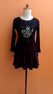 atasan brokat wanita hitam M L cewek MEWAH lengan panjang PESTA mute serut