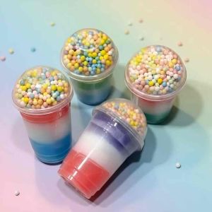 Bubble Tea Slime with Colorful Foam Beads- 3 Colours in a Cup